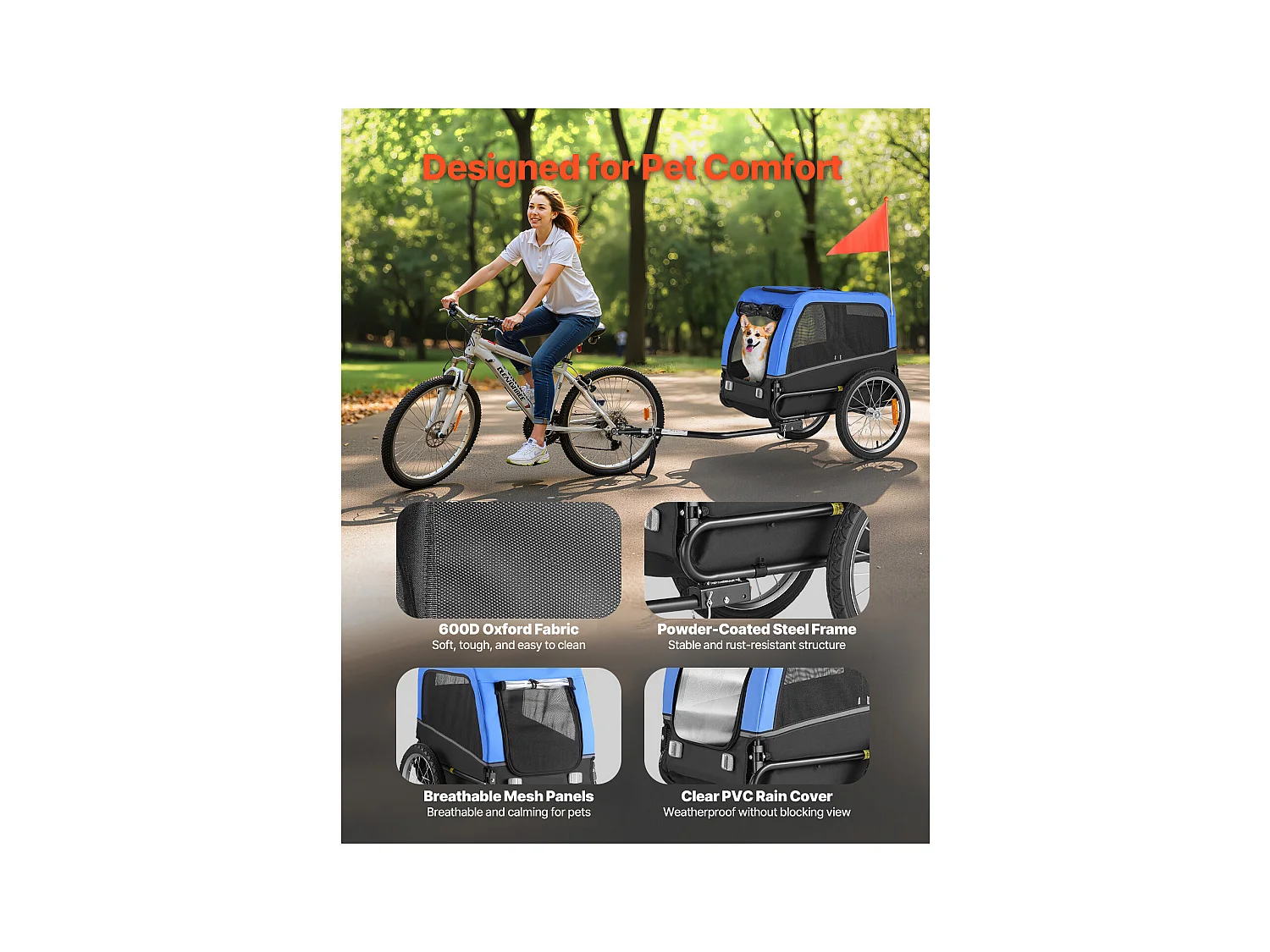 Remorque vélo SucceBuy pour Chien, Charge 30 kg, Porte Animaux de Compagnie de Vélos, Cadre Pliable Facile avec Roue à Dégagement Rapide, Réflecteur