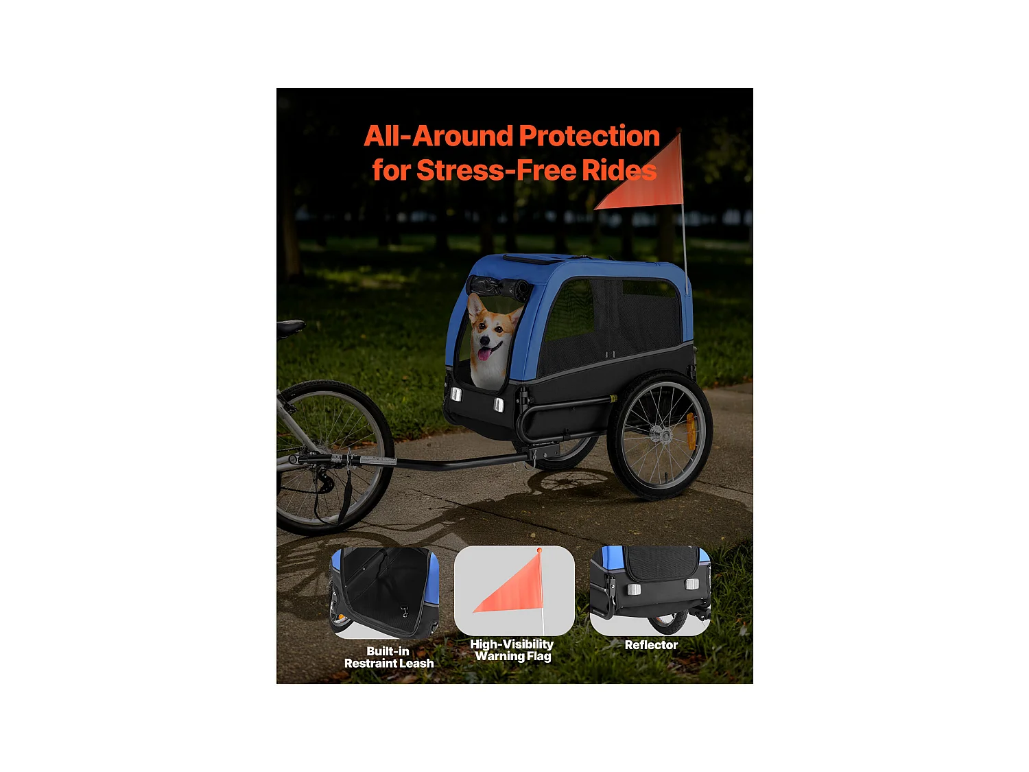 Remorque vélo SucceBuy pour Chien, Charge 30 kg, Porte Animaux de Compagnie de Vélos, Cadre Pliable Facile avec Roue à Dégagement Rapide, Réflecteur