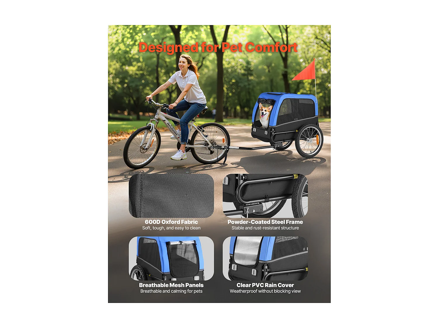 Reboque bicicleta SucceBuy para Cão, Carga 30 kg, Porta Animais de Estimação de Bicicletas, Quadro Dobrável Fácil com Roda a Liberação Rápida, Refletor