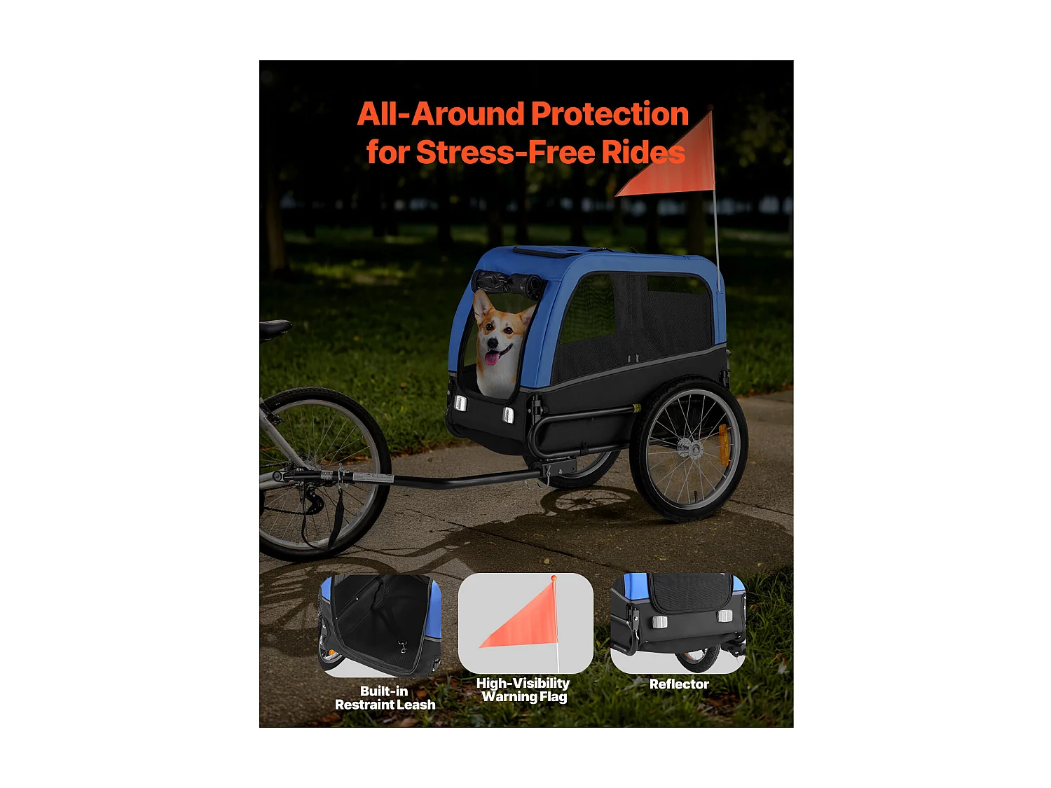 Reboque bicicleta SucceBuy para Cão, Carga 30 kg, Porta Animais de Estimação de Bicicletas, Quadro Dobrável Fácil com Roda a Liberação Rápida, Refletor