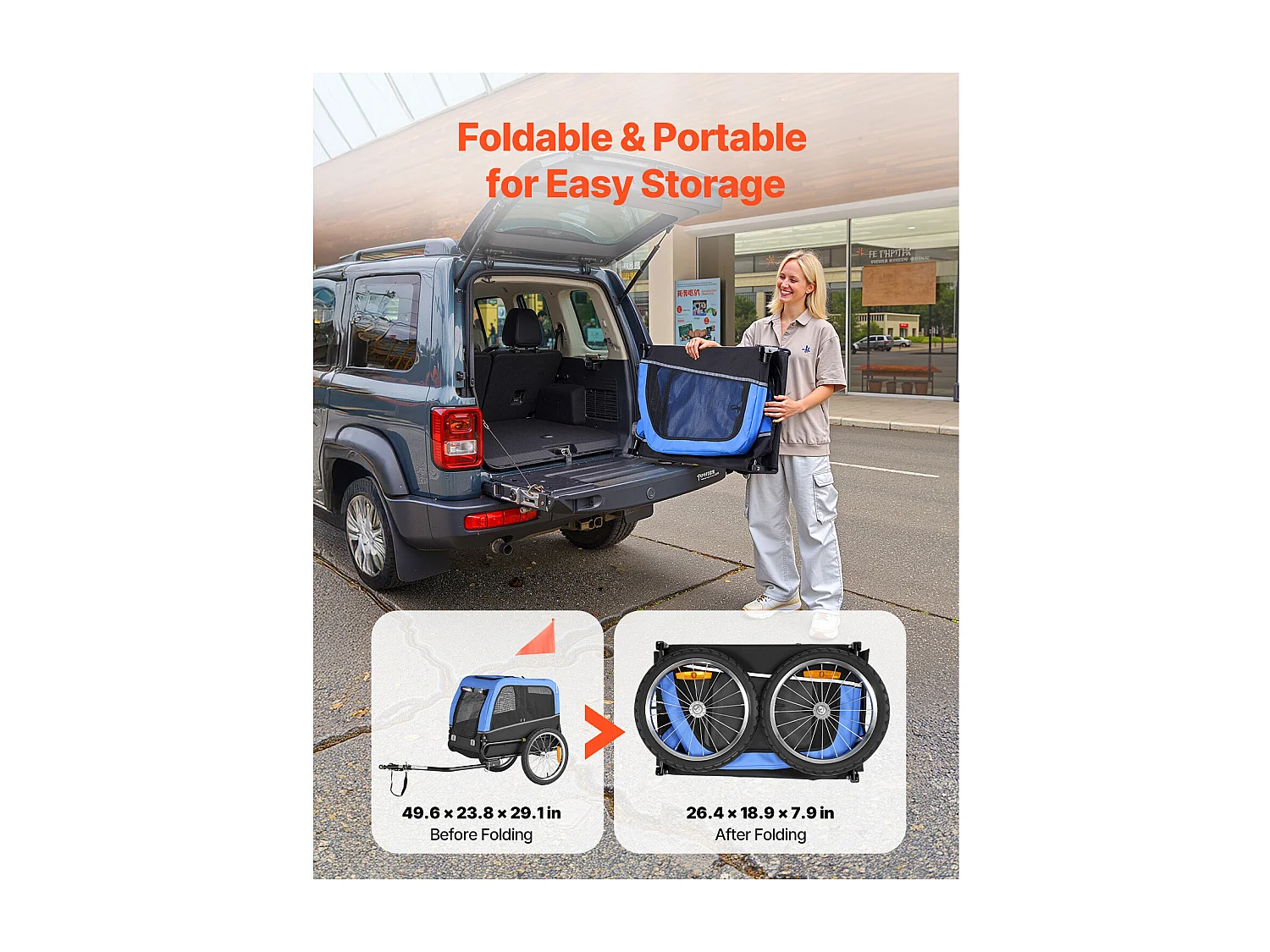 Reboque bicicleta SucceBuy para Cão, Carga 30 kg, Porta Animais de Estimação de Bicicletas, Quadro Dobrável Fácil com Roda a Liberação Rápida, Refletor