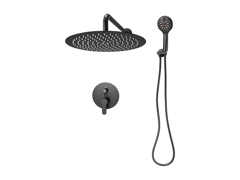 Kolumna Prysznicowa SucceBuy Zestaw Natryskowy z Okrągłą Głowicą Prysznicową 305 mm i Prysznicem Ręcznym, System Natryskowy Ścienny z Zestawem Wykończeniowym