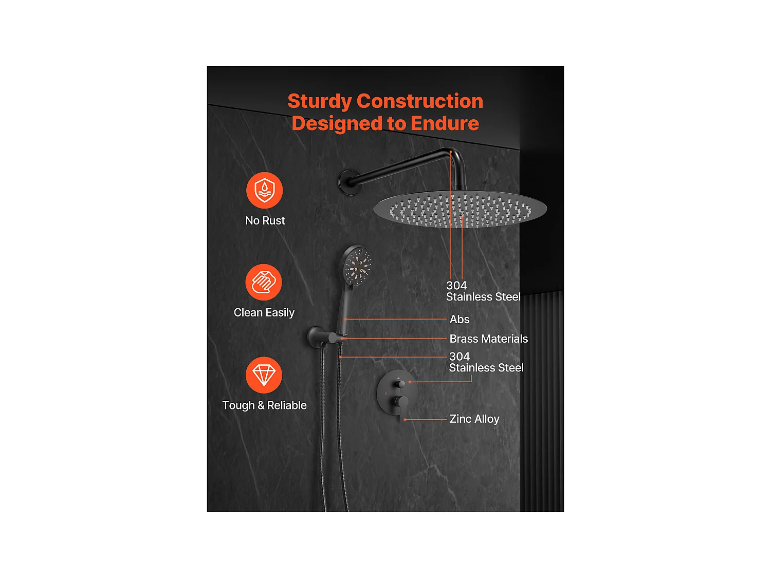 Colonne de Douche SucceBuy Ensemble de Douche avec Pommeau de Douche Rond Effet Pluie de 305 mm et Douchette à Main, Système de Douche Mural avec Garniture