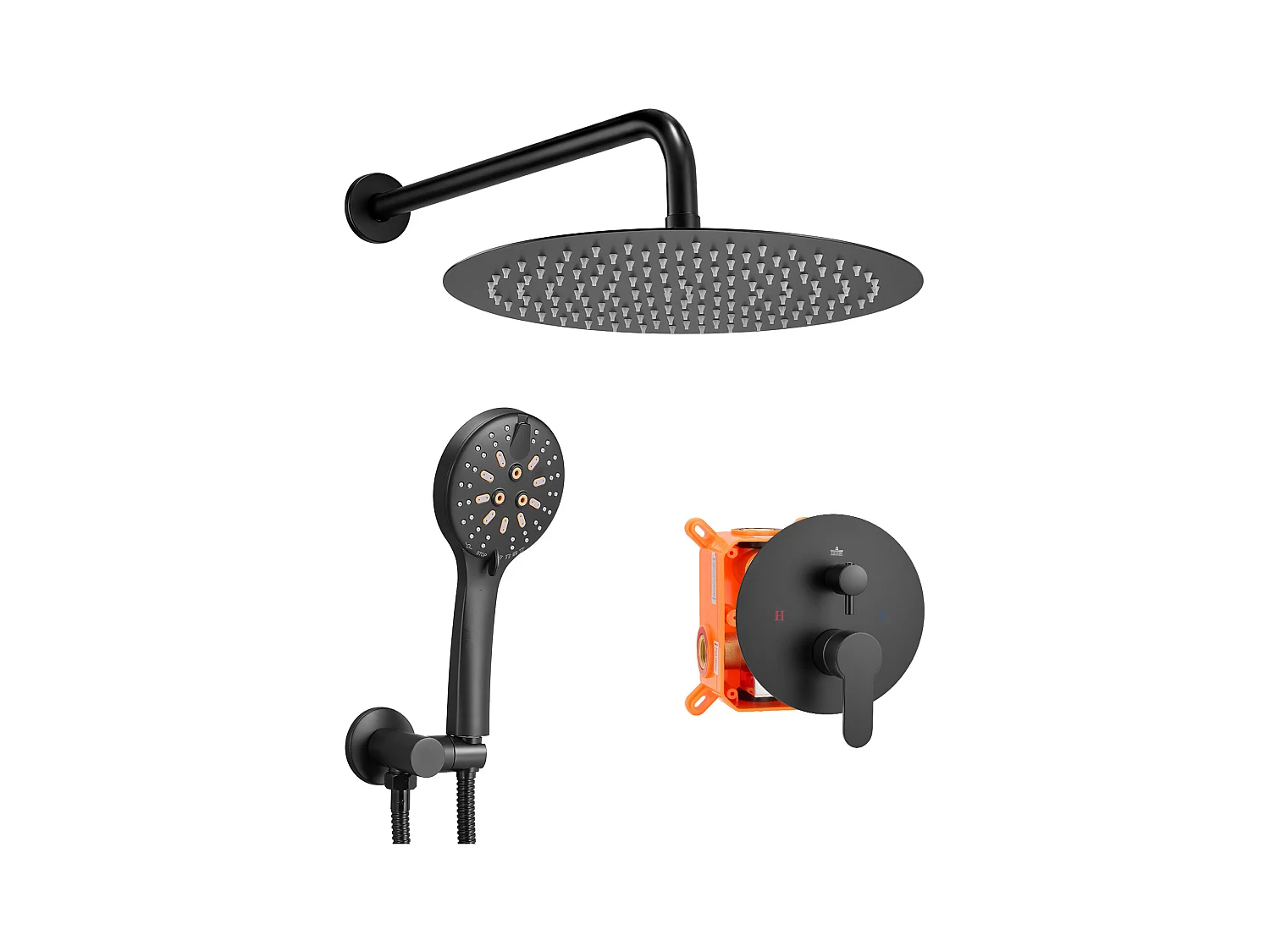 Colonne de Douche SucceBuy Ensemble de Douche avec Pommeau de Douche Rond Effet Pluie de 305 mm et Douchette à Main, Système de Douche Mural avec Garniture