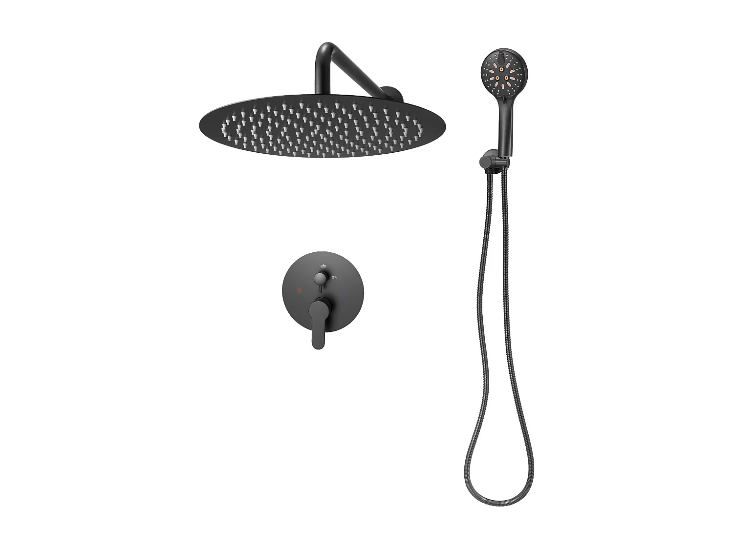 Kolumna Prysznicowa SucceBuy Zestaw Natryskowy z Okrągłą Głowicą Prysznicową 305 mm i Prysznicem Ręcznym, System Natryskowy Ścienny z Zestawem Wykończeniowym