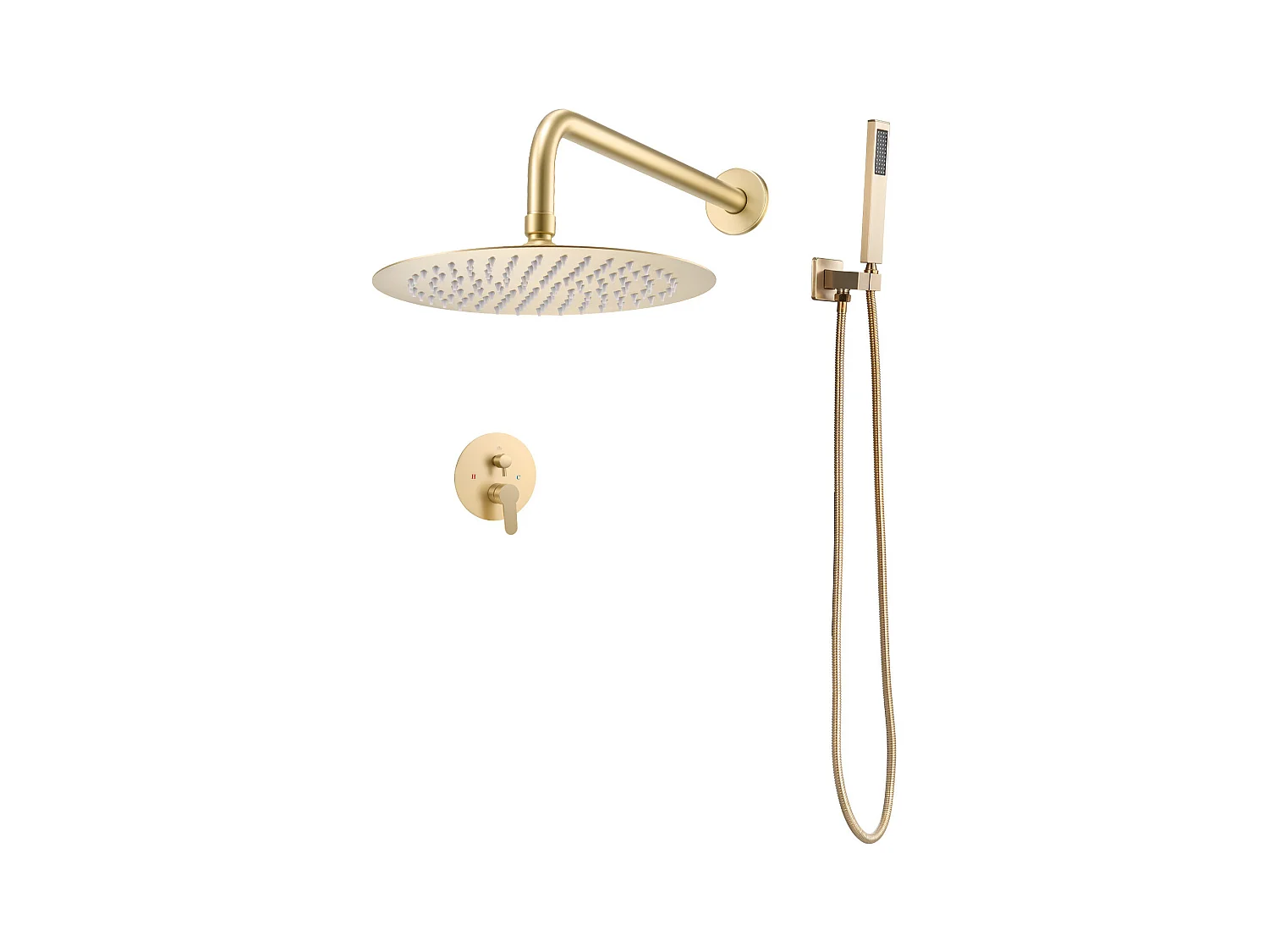 Columna de Ducha SucceBuy Kit de Ducha, Sistema de Ducha de Lluvia con Rociador Redondo de 254 mm, Teleducha y Kit de Montaje en Pared, Acabado en Oro Cepillado