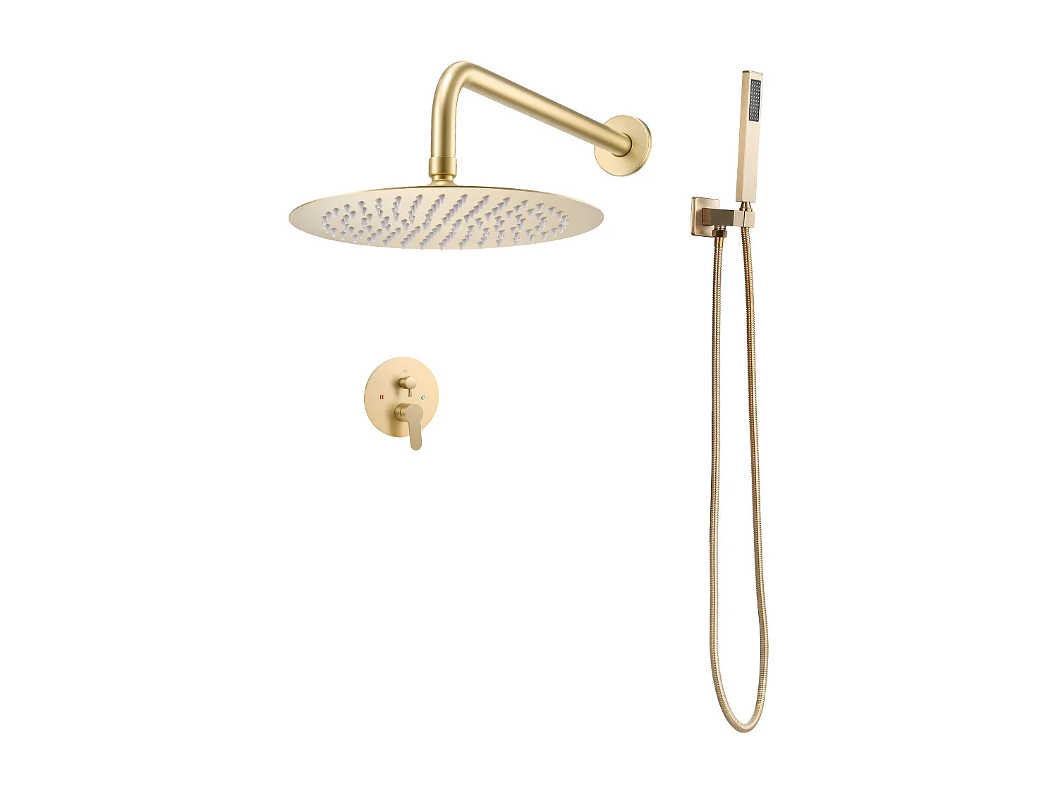 Colonne de Douche SucceBuy Kit de Douche, Système de Douche Pluie avec Pommeau Rond de 254 mm, Douchette à Main et Kit de Montage Mural, Finition or Brossé