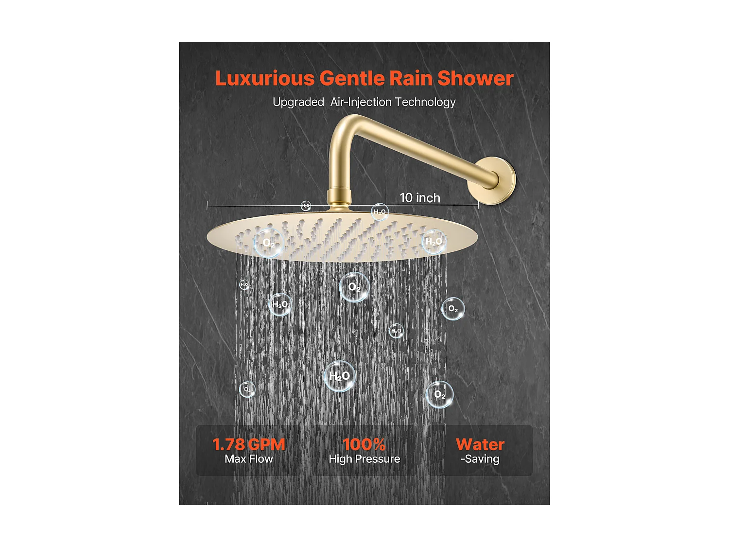 Colonne de Douche SucceBuy Kit de Douche, Système de Douche Pluie avec Pommeau Rond de 254 mm, Douchette à Main et Kit de Montage Mural, Finition or Brossé