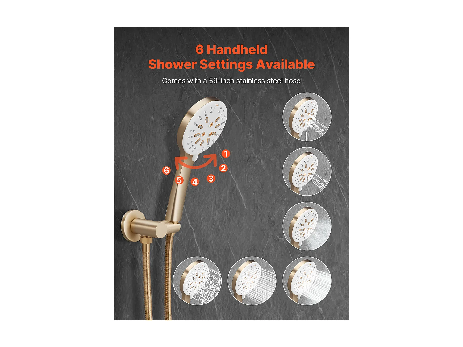 Colonne de Douche SucceBuy Kit de Douche, Système de Douche Pluie avec Pommeau Rond de 254 mm, Douchette à Main et Kit de Montage Mural, Finition or Brossé