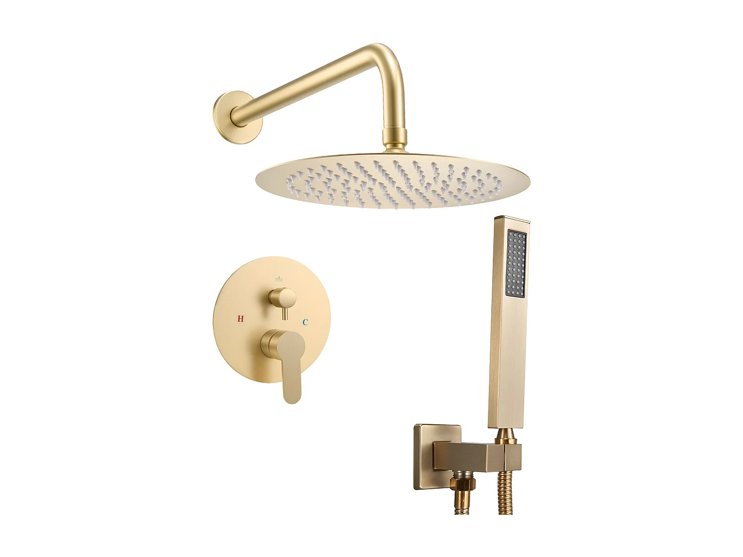 Colonne de Douche SucceBuy Kit de Douche, Système de Douche Pluie avec Pommeau Rond de 254 mm, Douchette à Main et Kit de Montage Mural, Finition or Brossé