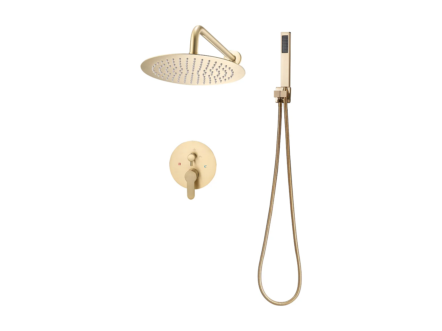 Colonne de Douche SucceBuy Kit de Douche, Système de Douche Pluie avec Pommeau Rond de 254 mm, Douchette à Main et Kit de Montage Mural, Finition or Brossé