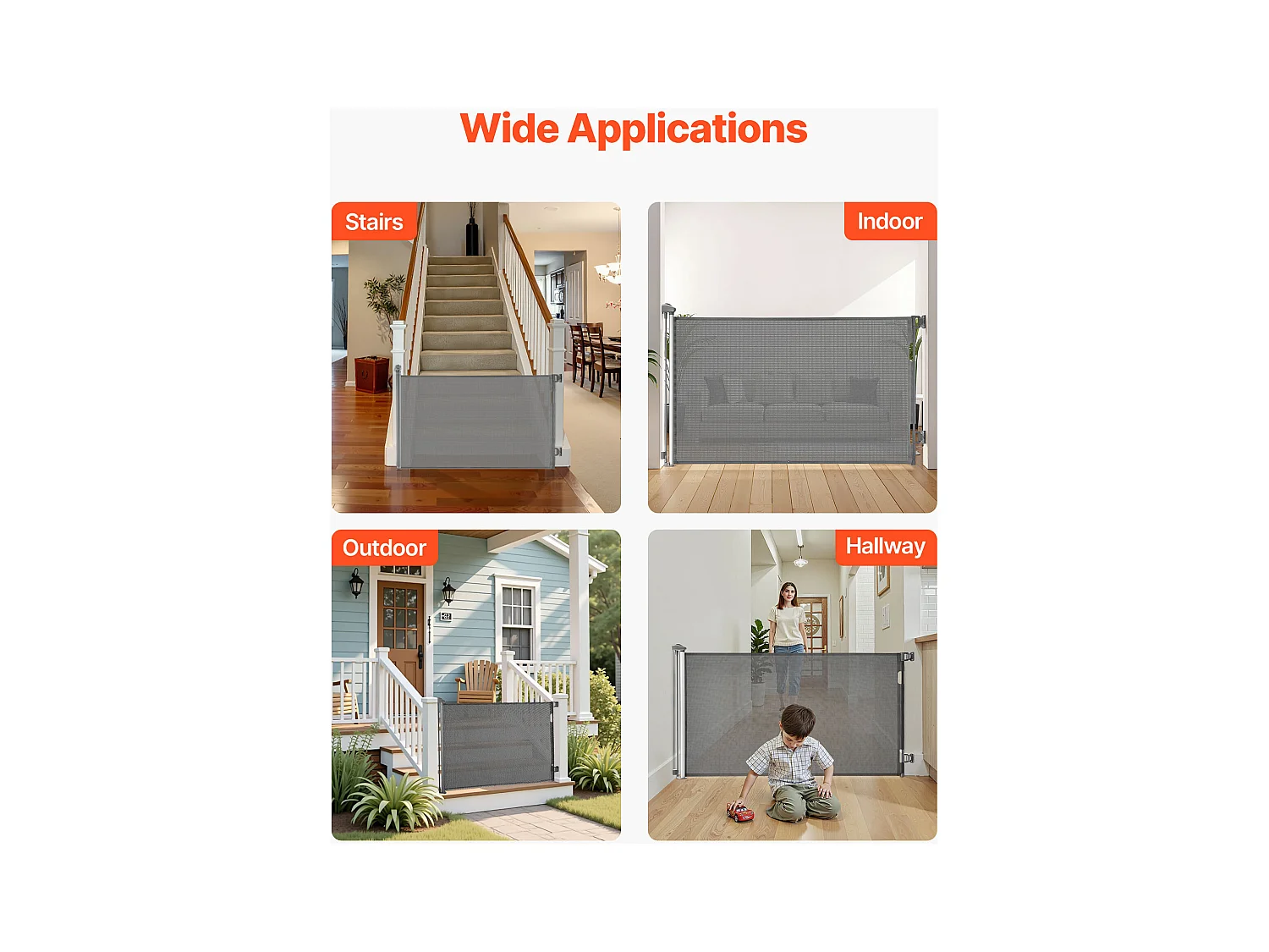 Sicherheitsbarriere SucceBuy Erweiterbar, Zaun aus Mesh 145 cm Breit und 98 cm Hoch, Barriere Retraktil für Haustiere, Ideal für Hunde und Katzen