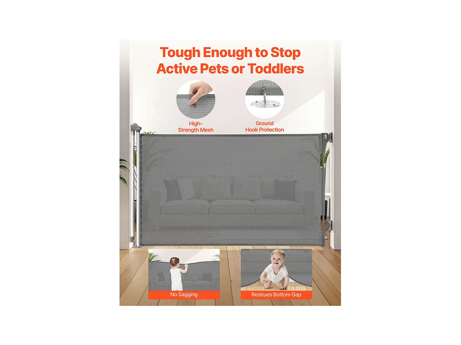 Sicherheitsbarriere SucceBuy Erweiterbar, Zaun aus Mesh 145 cm Breit und 98 cm Hoch, Barriere Retraktil für Haustiere, Ideal für Hunde und Katzen