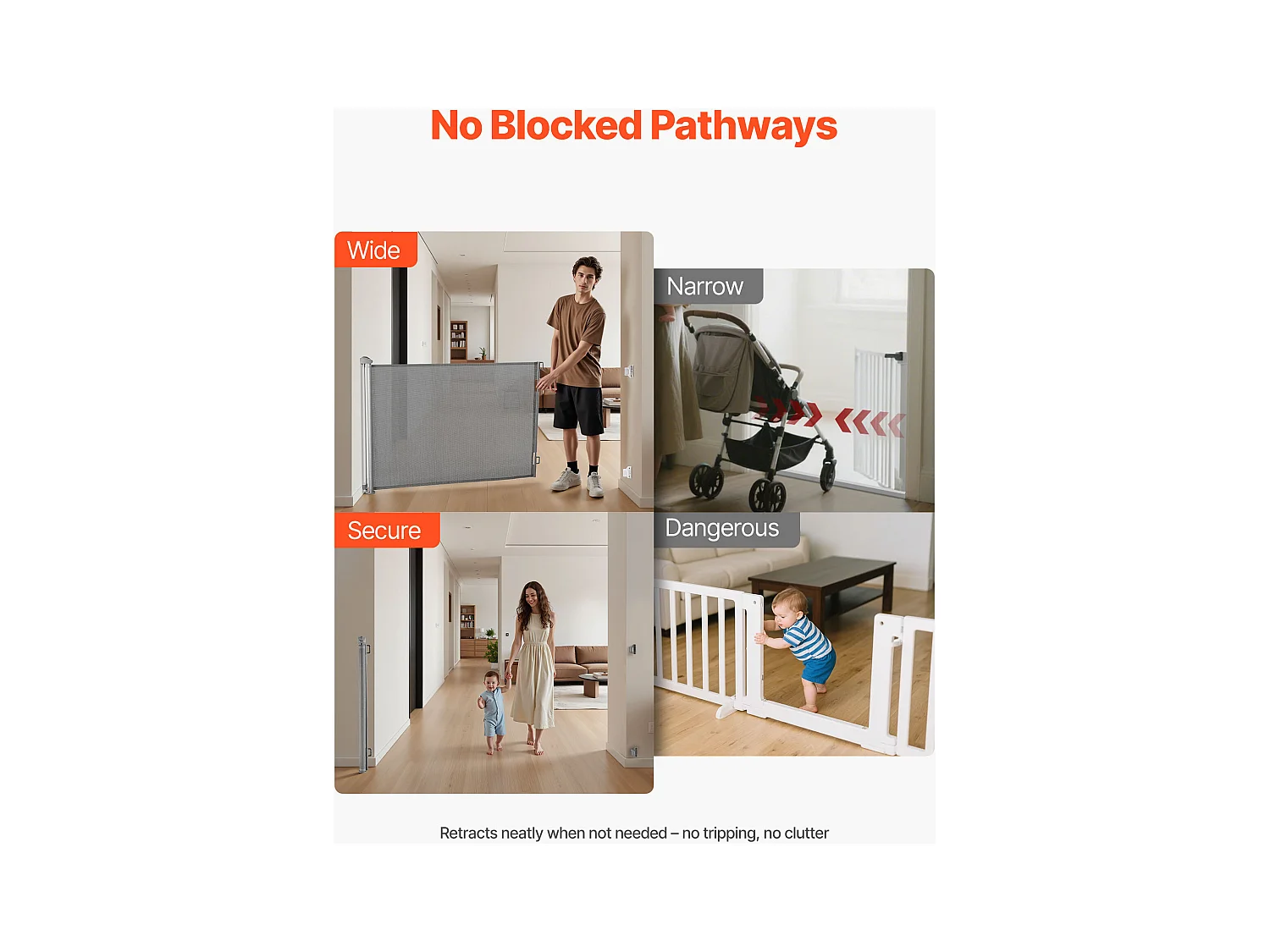 Sicherheitsbarriere SucceBuy Erweiterbar, Zaun aus Mesh 145 cm Breit und 98 cm Hoch, Barriere Retraktil für Haustiere, Ideal für Hunde und Katzen