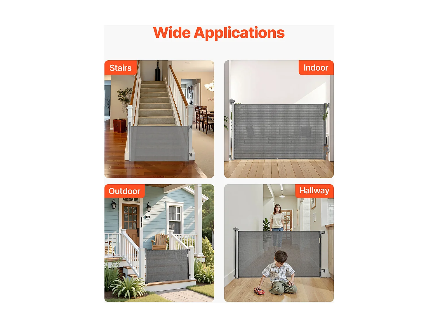 Barrière de Sécurité SucceBuy Extensible, Clôture en Maille 145 cm de Large et 98 cm de Haut, Barrière Rétractable pour Animaux de Compagnie