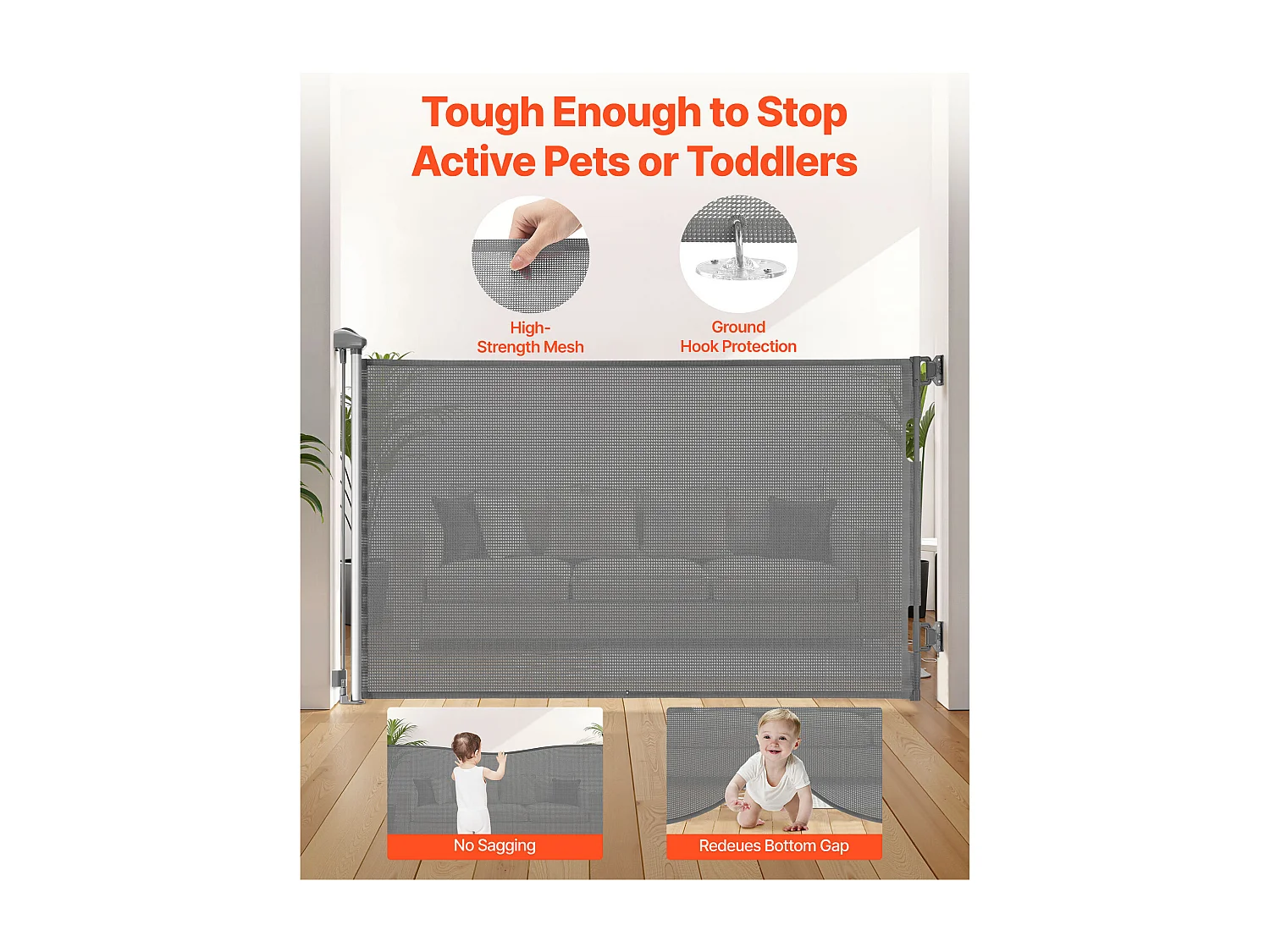 Barrière de Sécurité SucceBuy Extensible, Clôture en Maille 145 cm de Large et 98 cm de Haut, Barrière Rétractable pour Animaux de Compagnie