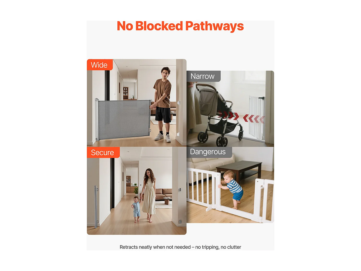 Barrière de Sécurité SucceBuy Extensible, Clôture en Maille 145 cm de Large et 98 cm de Haut, Barrière Rétractable pour Animaux de Compagnie