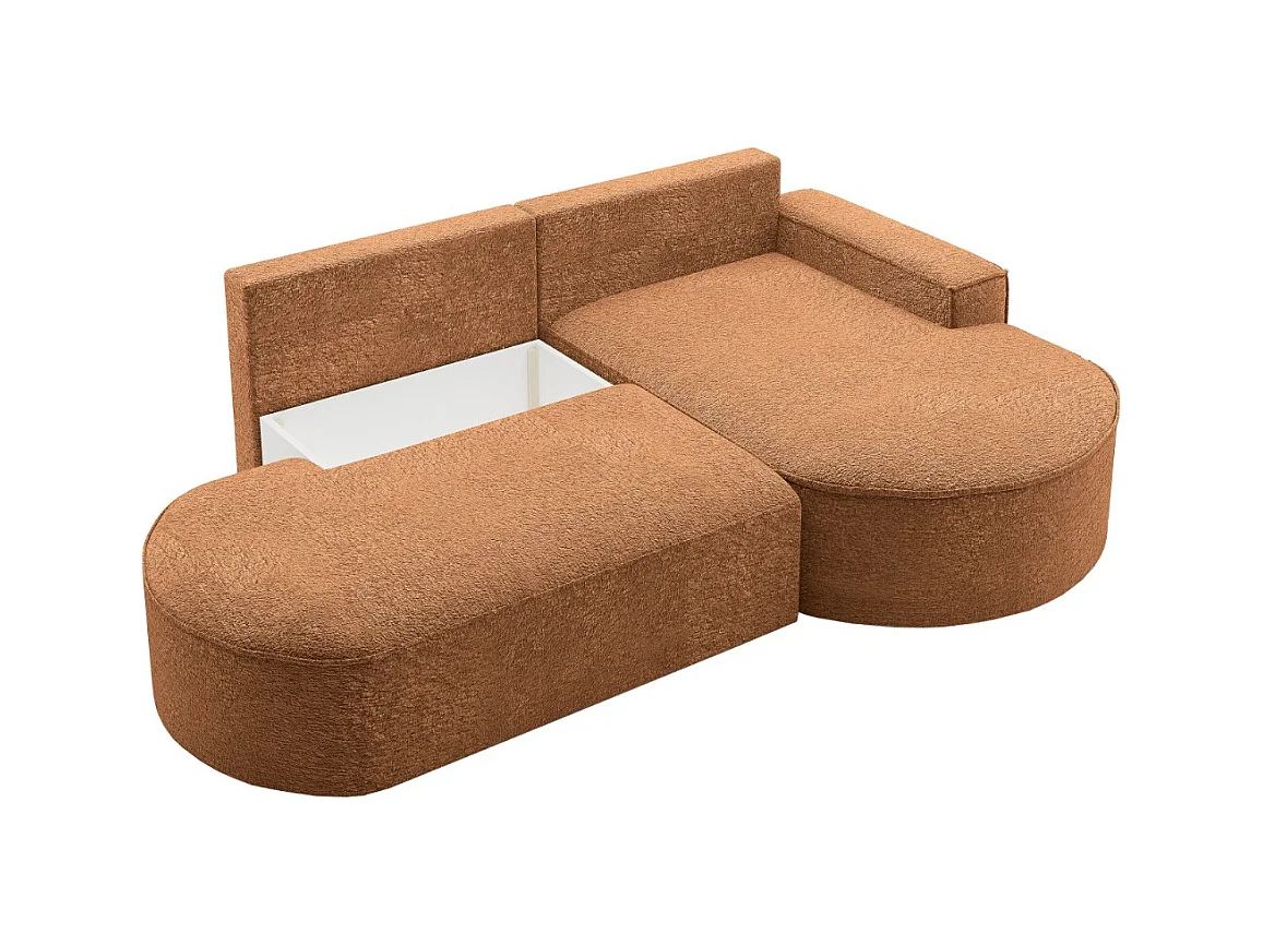 Canapé d'angle avec fonction couchage et coffre de lit Modena Round tissu Arena Orange Droite