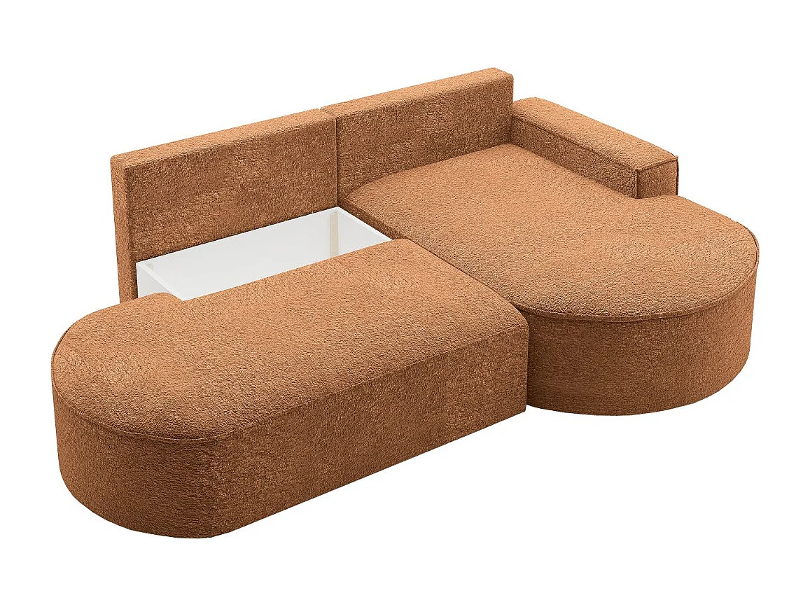 Canapé d'angle avec fonction couchage et coffre de lit Modena Round tissu Arena Orange Droite