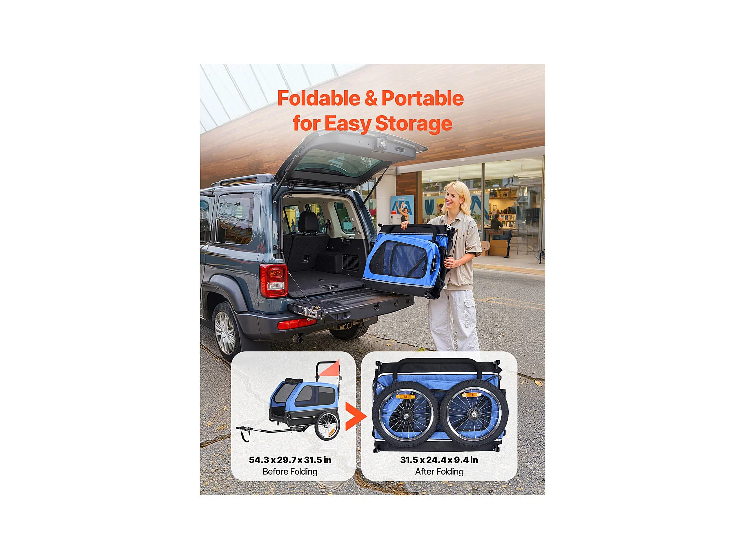 Remorque vélo SucceBuy pour Chien, Charge 40 kg, Poussette d'Animaux de Compagnie 2 en 1, Cadre Pliable Facile avec Roue à Dégagement Rapide