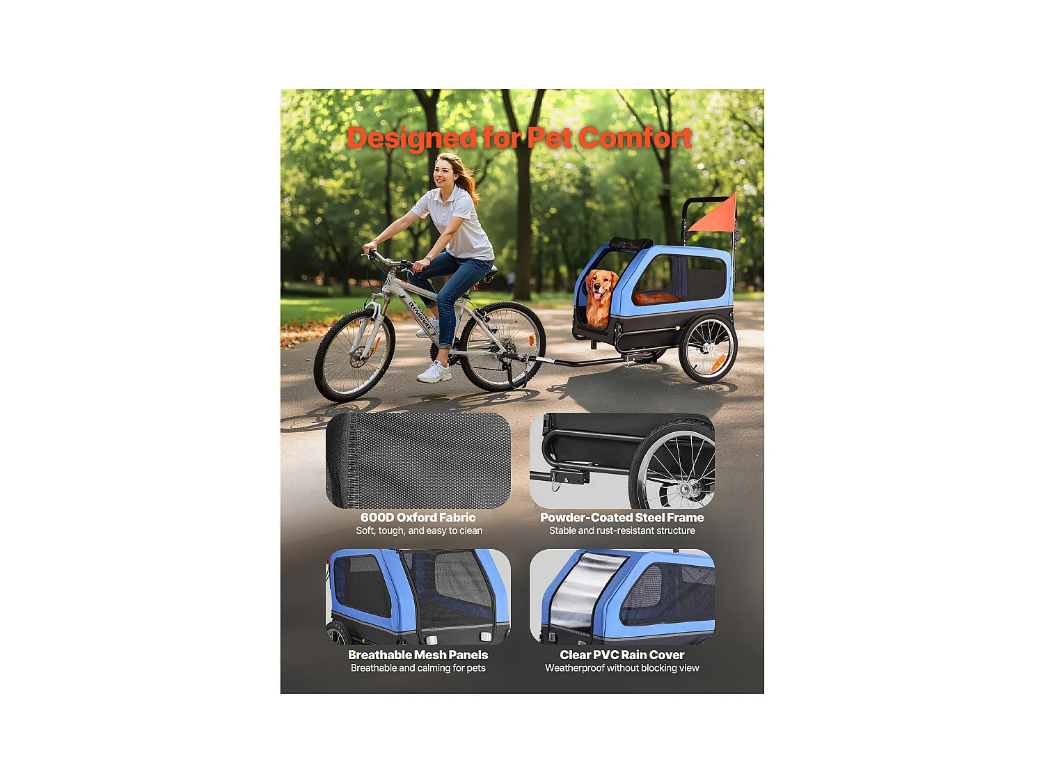 Remorque vélo SucceBuy pour Chien, Charge 40 kg, Poussette d'Animaux de Compagnie 2 en 1, Cadre Pliable Facile avec Roue à Dégagement Rapide