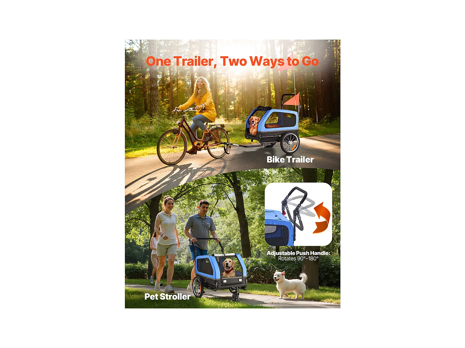 Remorque vélo SucceBuy pour Chien, Charge 40 kg, Poussette d'Animaux de Compagnie 2 en 1, Cadre Pliable Facile avec Roue à Dégagement Rapide