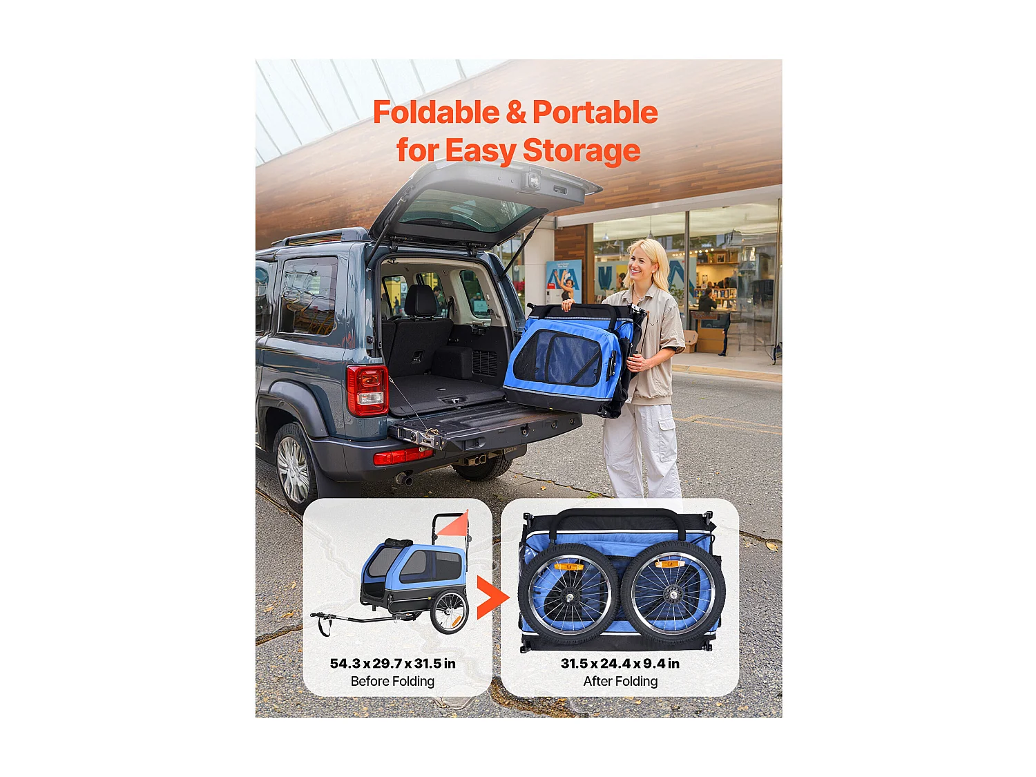 Remorque vélo SucceBuy pour Chien, Charge 40 kg, Poussette d'Animaux de Compagnie 2 en 1, Cadre Pliable Facile avec Roue à Dégagement Rapide