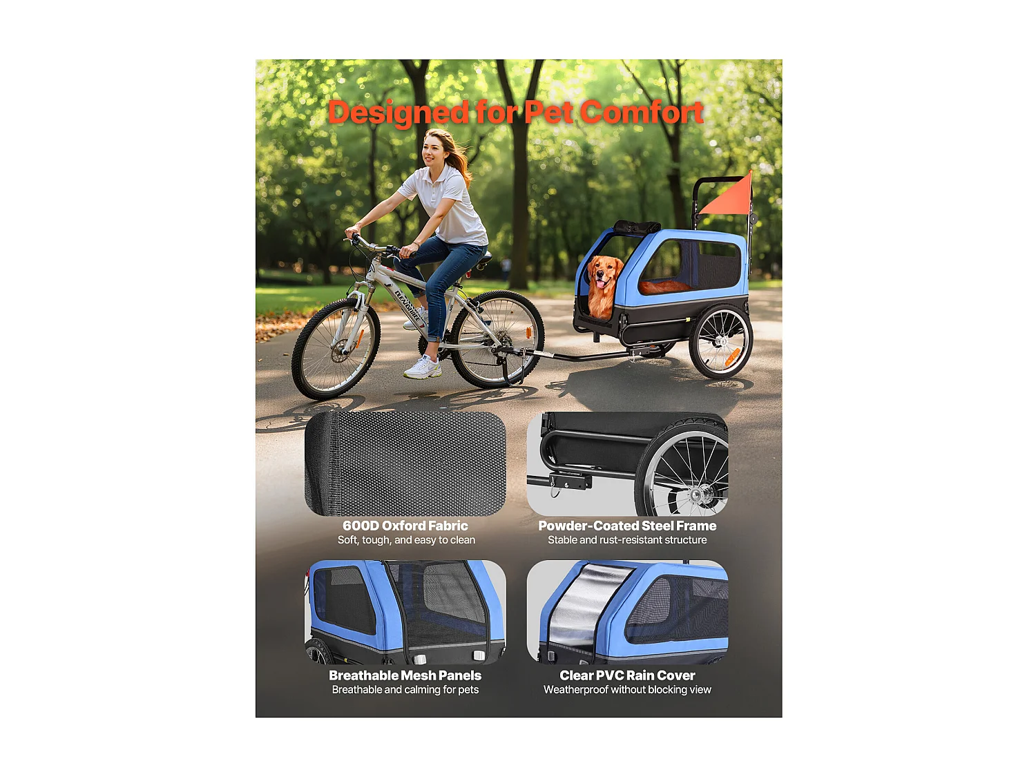 Remorque vélo SucceBuy pour Chien, Charge 40 kg, Poussette d'Animaux de Compagnie 2 en 1, Cadre Pliable Facile avec Roue à Dégagement Rapide