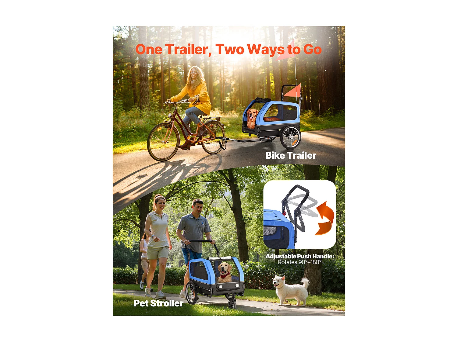 Remorque vélo SucceBuy pour Chien, Charge 40 kg, Poussette d'Animaux de Compagnie 2 en 1, Cadre Pliable Facile avec Roue à Dégagement Rapide