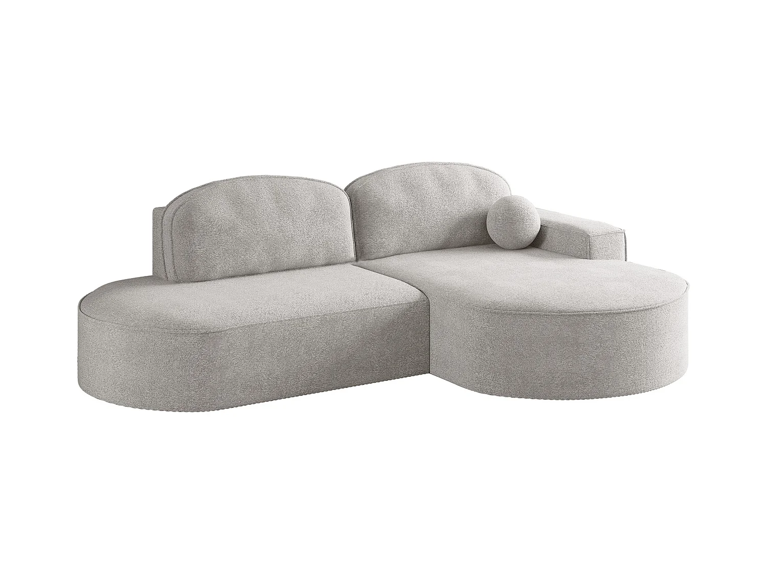 Canapé d'angle avec fonction couchage et coffre de lit Modena Round tissu Arena Gris Clair Droite