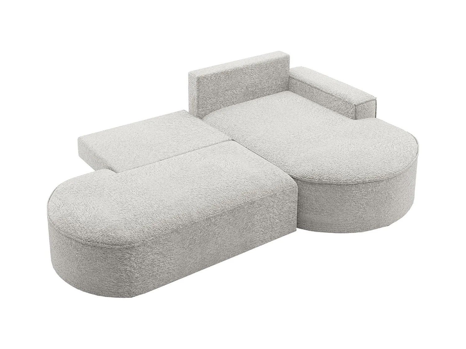 Canapé d'angle avec fonction couchage et coffre de lit Modena Round tissu Arena Gris Clair Droite