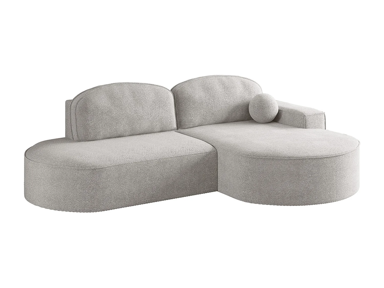 Canapé d'angle avec fonction couchage et coffre de lit Modena Round tissu Arena Gris Clair Droite