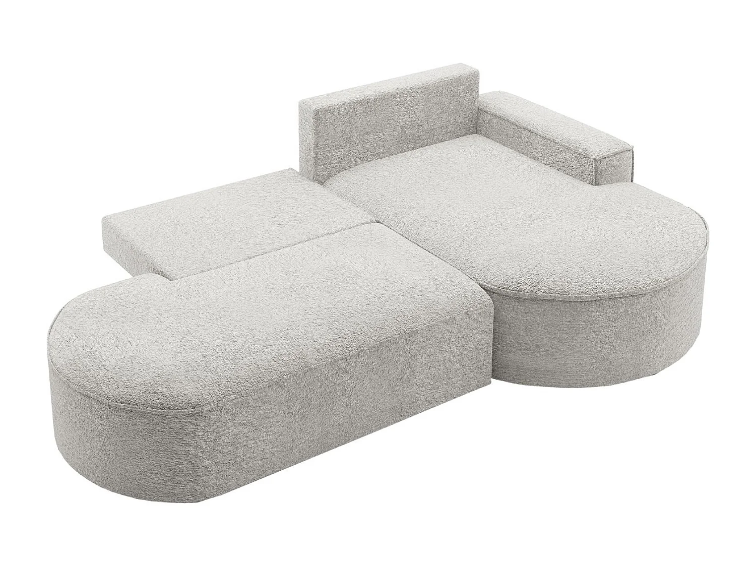 Canapé d'angle avec fonction couchage et coffre de lit Modena Round tissu Arena Gris Clair Droite