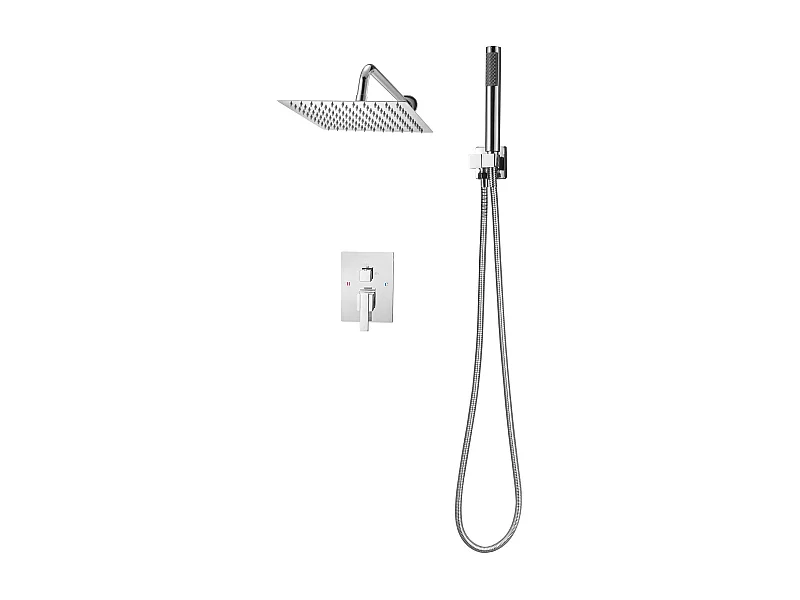 Duschsäule SucceBuy Duschset, Regenduschsystem mit 254 mm Quadratischem Duschkopf, Handbrause und Wandmontageset, Oberfläche Silber