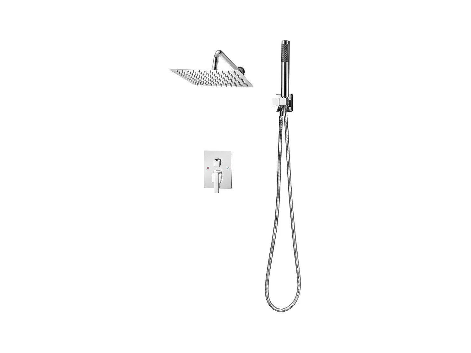 Colonne de Douche SucceBuy Kit de Douche, Système de Pluie avec Pommeau Carré 254 mm, Douchette à Main et Kit de Montage Mural, Finition Argentée