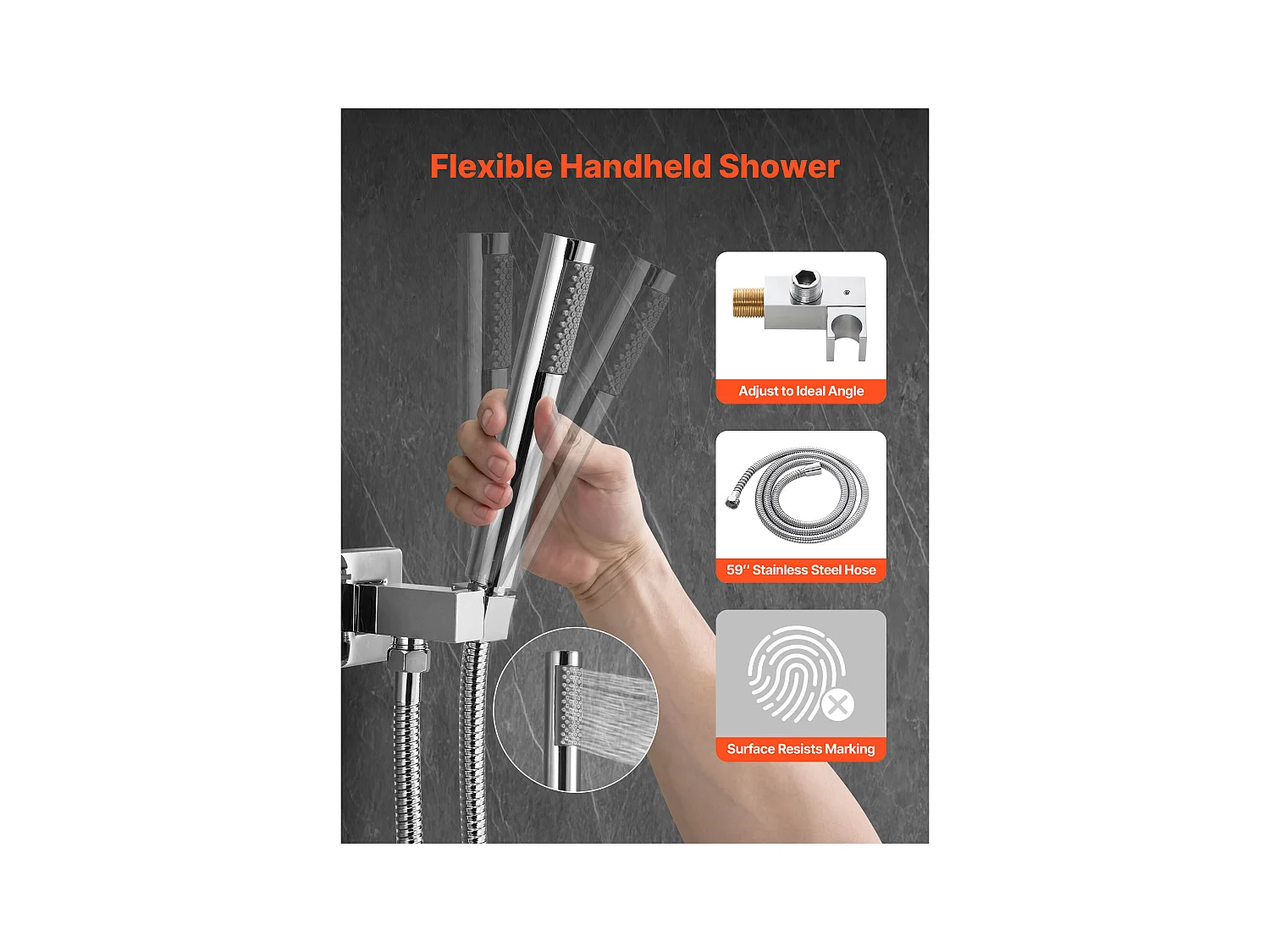 Colonne de Douche SucceBuy Kit de Douche, Système de Pluie avec Pommeau Carré 254 mm, Douchette à Main et Kit de Montage Mural, Finition Argentée