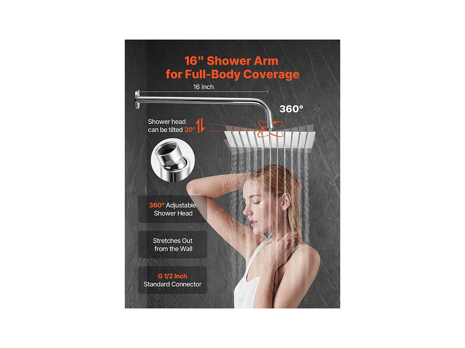 Colonne de Douche SucceBuy Kit de Douche, Système de Pluie avec Pommeau Carré 254 mm, Douchette à Main et Kit de Montage Mural, Finition Argentée