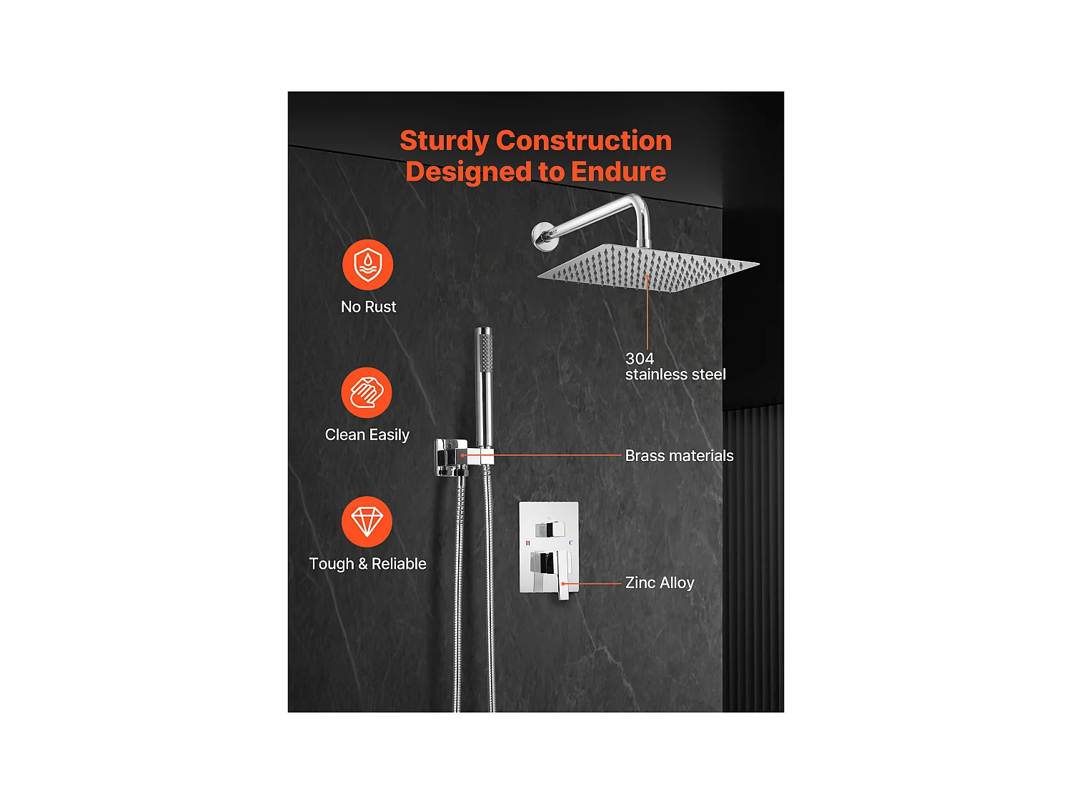 Colonne de Douche SucceBuy Kit de Douche, Système de Pluie avec Pommeau Carré 254 mm, Douchette à Main et Kit de Montage Mural, Finition Argentée