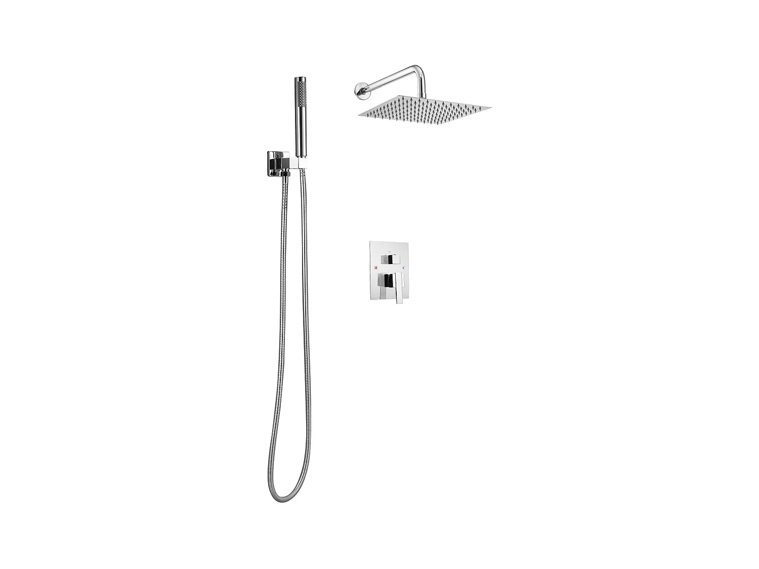 Colonne de Douche SucceBuy Kit de Douche, Système de Pluie avec Pommeau Carré 254 mm, Douchette à Main et Kit de Montage Mural, Finition Argentée