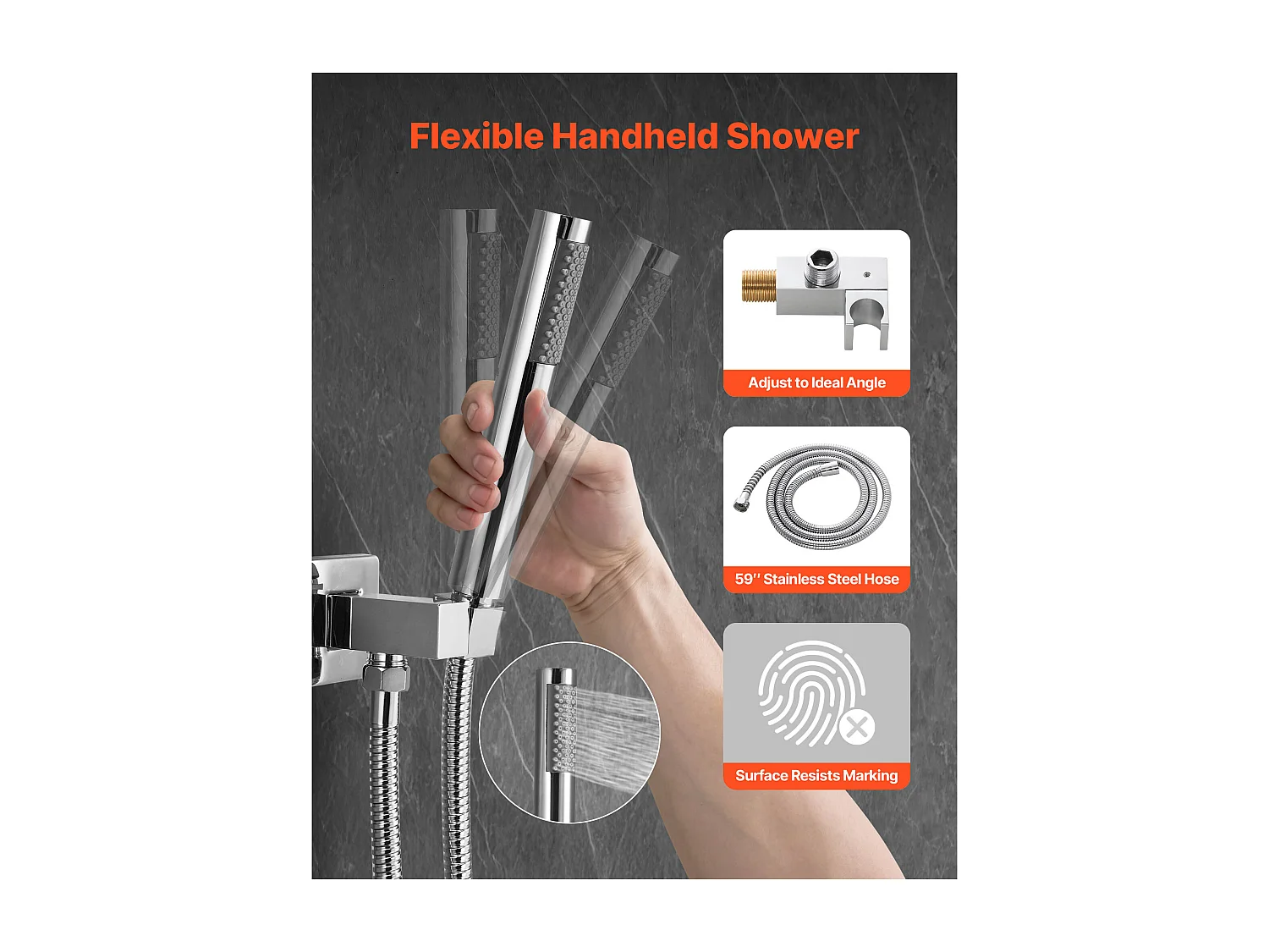 Duschsäule SucceBuy Duschset, Regenduschsystem mit 254 mm Quadratischem Duschkopf, Handbrause und Wandmontageset, Oberfläche Silber