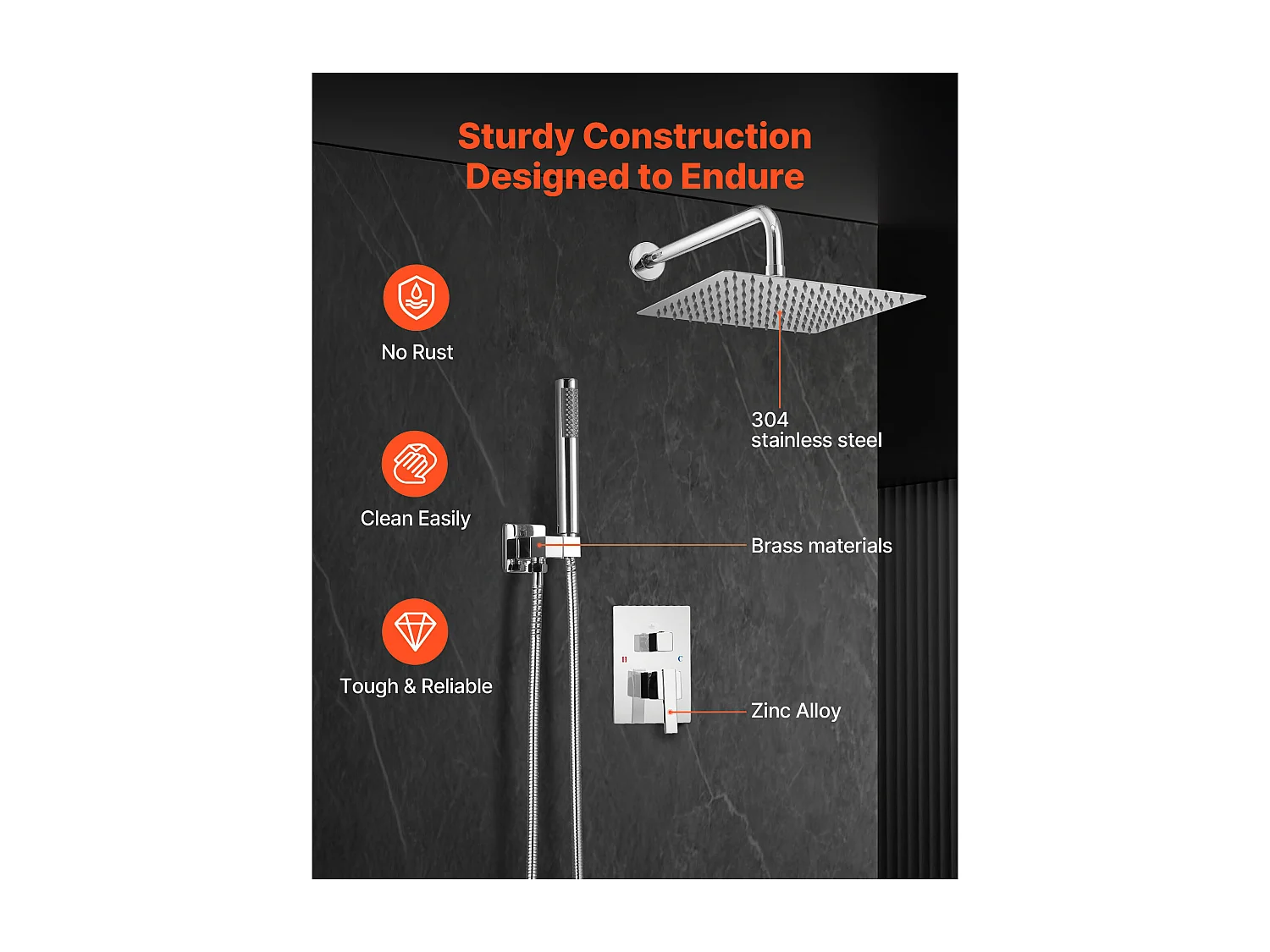 Duschsäule SucceBuy Duschset, Regenduschsystem mit 254 mm Quadratischem Duschkopf, Handbrause und Wandmontageset, Oberfläche Silber