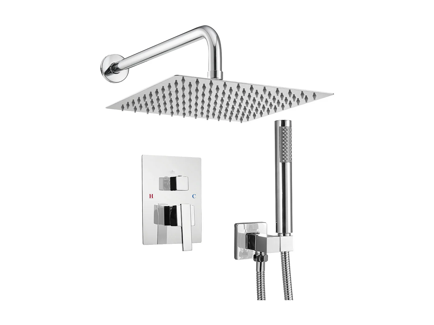 Duschsäule SucceBuy Duschset, Regenduschsystem mit 254 mm Quadratischem Duschkopf, Handbrause und Wandmontageset, Oberfläche Silber