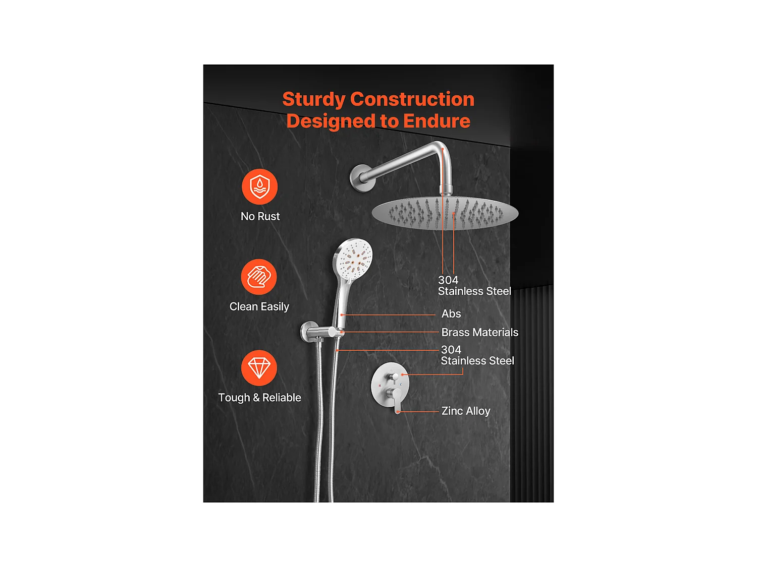 Colonne de Douche SucceBuy Kit de Douche, Système de Douche Pluie avec Pommeau Rond 254 mm, Douchette à Main et Kit de Garniture, Finition Nickel Brossé