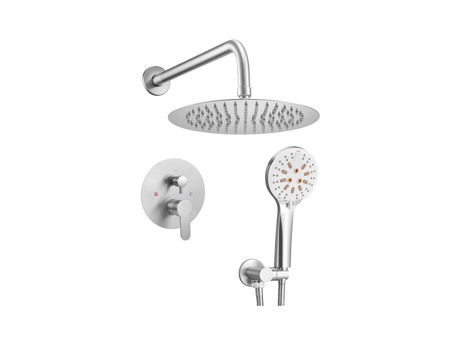 Colonne de Douche SucceBuy Kit de Douche, Système de Douche Pluie avec Pommeau Rond 254 mm, Douchette à Main et Kit de Garniture, Finition Nickel Brossé