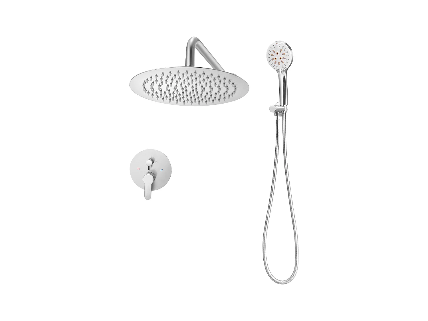 Colonne de Douche SucceBuy Kit de Douche, Système de Douche Pluie avec Pommeau Rond 254 mm, Douchette à Main et Kit de Garniture, Finition Nickel Brossé
