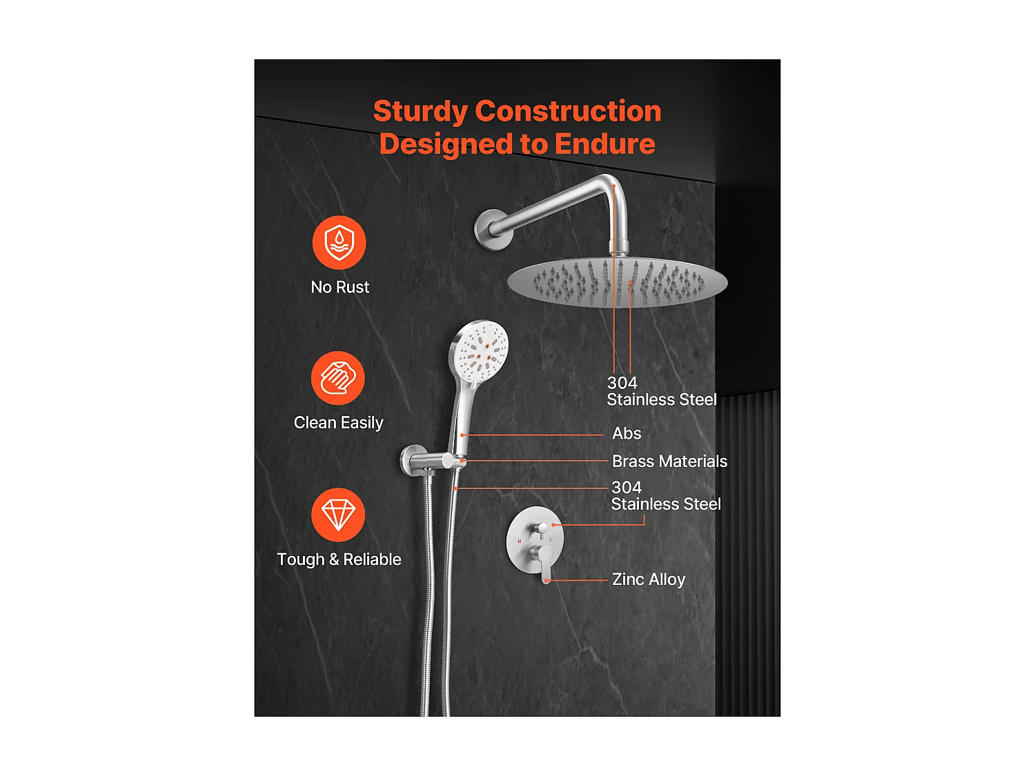 Kolumna Prysznicowa SucceBuy Zestaw Natryskowy, System Natryskowy z Deszczownicą, Okrągłą Głowicą Prysznicową 254 mm, Prysznicem Ręcznym i Zestawem Wykończeniowym