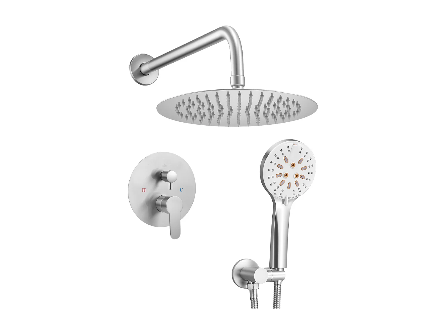 Kolumna Prysznicowa SucceBuy Zestaw Natryskowy, System Natryskowy z Deszczownicą, Okrągłą Głowicą Prysznicową 254 mm, Prysznicem Ręcznym i Zestawem Wykończeniowym