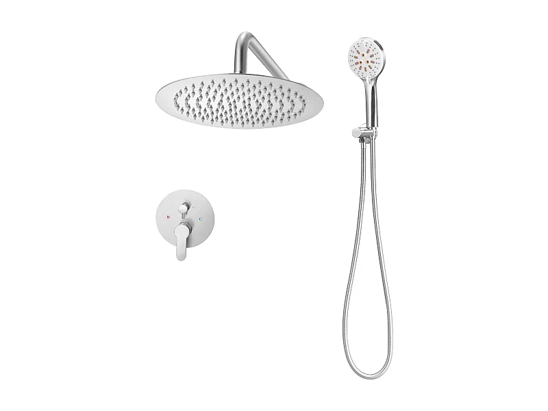 Colonne de Douche SucceBuy Kit de Douche, Système de Douche Pluie avec Pommeau Rond 254 mm, Douchette à Main et Kit de Garniture, Finition Nickel Brossé