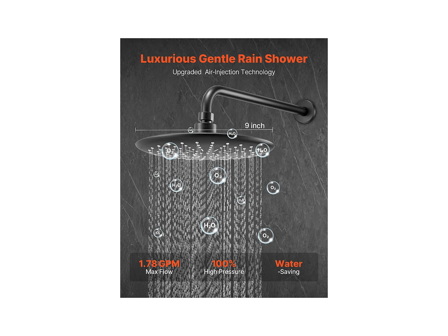 Colonne de Douche SucceBuy Kit de Douche, Système de Douche avec Pommeau de Tête Rond de 229 mm, Douchette à Main et Kit de Garniture, Finition Noir Mat