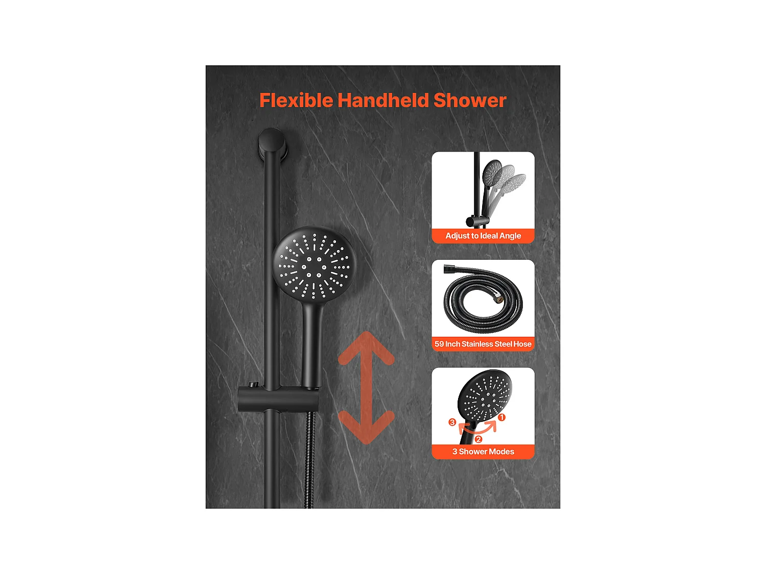 Colonne de Douche SucceBuy Kit de Douche, Système de Douche avec Pommeau de Tête Rond de 229 mm, Douchette à Main et Kit de Garniture, Finition Noir Mat